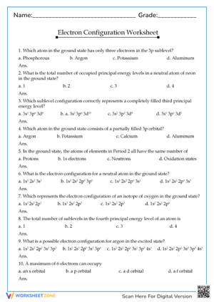 Electron Configuration Practice - Chemistry Worksheet Quiz