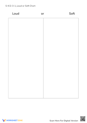 Loud or Soft Sound Chart Worksheet for Kids