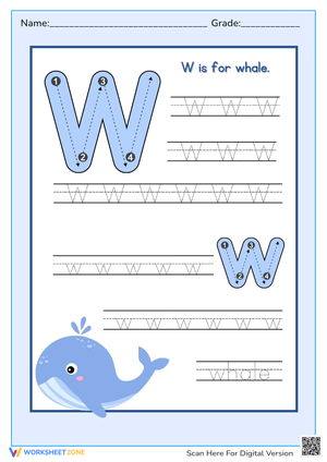 Letter W Tracing Worksheet: Whale Theme