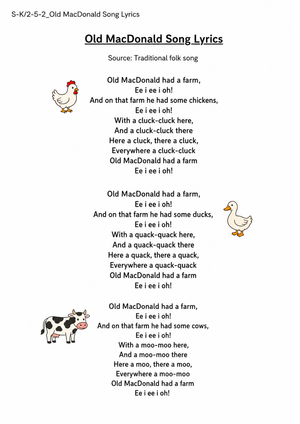 Grade K Farm Animals — Printable No-Prep Worksheet