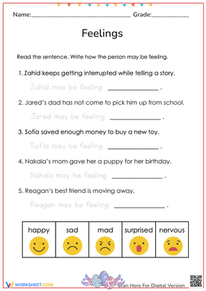 Identifying Feelings Worksheet - Scenarios & Emotions Practice