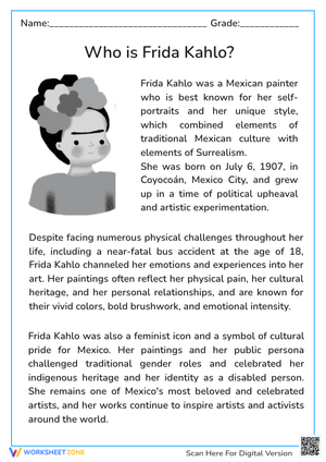 Who is Frida Kahlo? Worksheet for Art Education