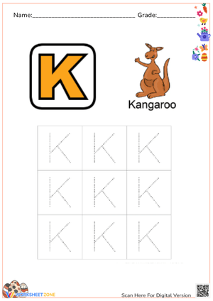 Letter K Tracing Worksheet - Kangaroo Handwriting Practice