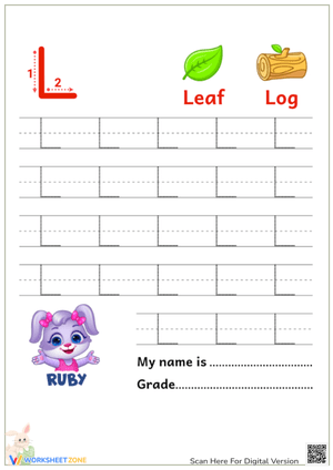 Letter L Tracing Practice - Handwriting Worksheet for Kids