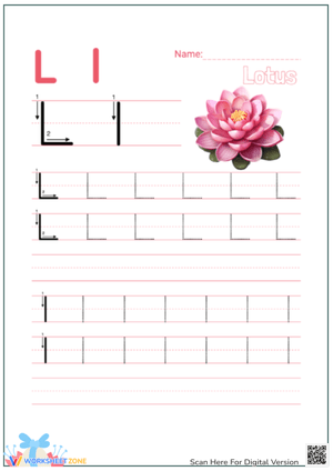 Trace Letter L: Lotus Theme - Handwriting Practice Worksheet