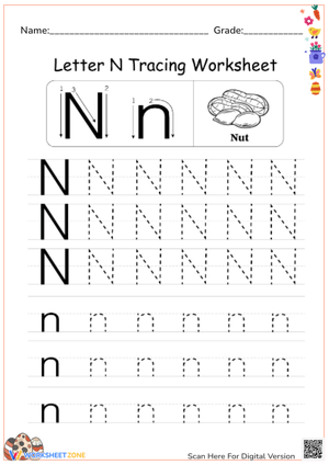 Letter N Tracing Practice - Learn the Alphabet with 'Nut'!