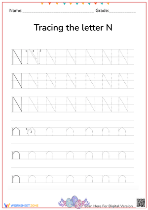 Letter N Tracing Practice - Handwriting Skills Worksheet