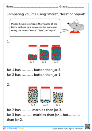 Comparing volume using "more", "less" or "equal"