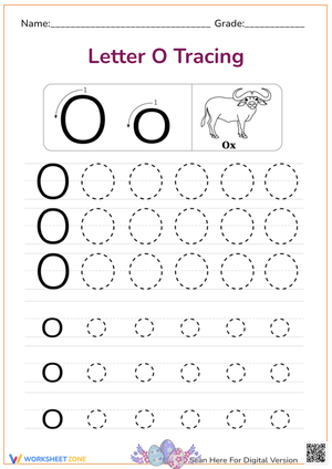 Letter O Tracing: O is For Ox