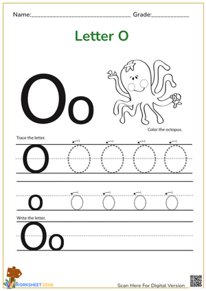 Letter O Tracing Worksheet - Octopus & Handwriting Practice