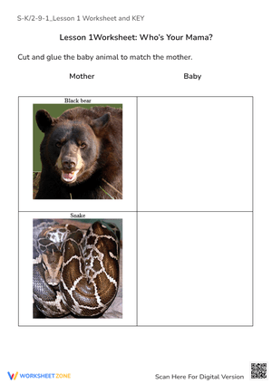 Animal Moms & Babies - Cut & Paste Matching Worksheet!