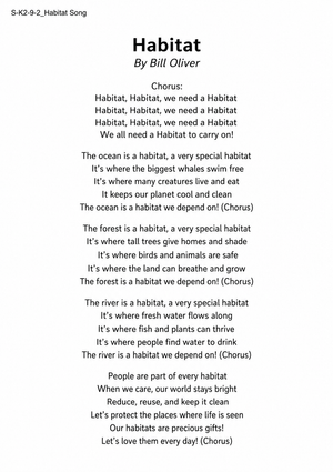 Printable Habitat Song Worksheet | Grade 1 Science