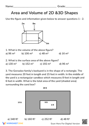 Grade 7 Area and Volume — Printable No-Prep Worksheet