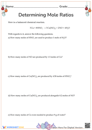 Mole Ratio Practice: Stoichiometry Chemistry Worksheet