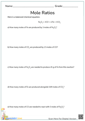 Mole Ratio Practice: Stoichiometry Worksheet for High School Chemistry