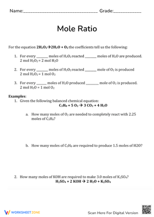 Mole Ratio Worksheet - Chemistry Stoichiometry Practice Problems