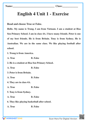 English 4 Unit 1 exercise