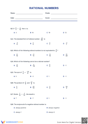 Rational Numbers Worksheet | Grade 7 Math Printable
