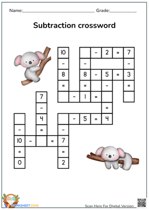Subtraction Crossword Puzzle Worksheet