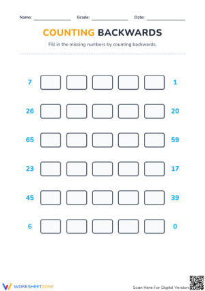 Counting Backwards 0-100 — Printable Grade 1 Math