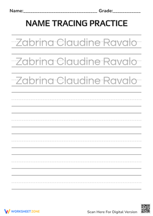 Printable Name Tracing Practice: Zabrina Ravalo