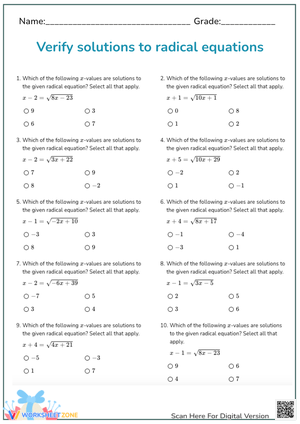 Verify solutions to radical equations