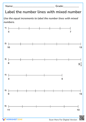 Label The Number Lines With Mixed Number