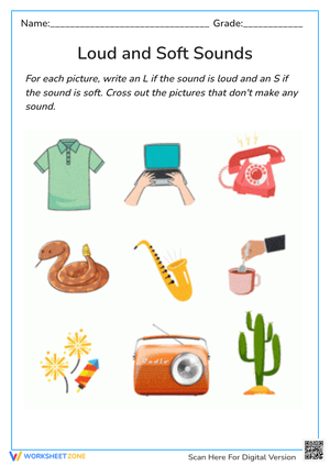 Loud & Soft Sounds Worksheet - Kindergarten Sound Recognition Activity