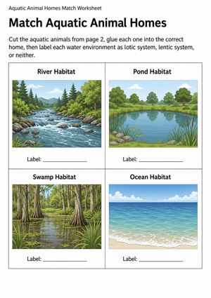 Printable Aquatic Animal Habitats Worksheet | Grade 1