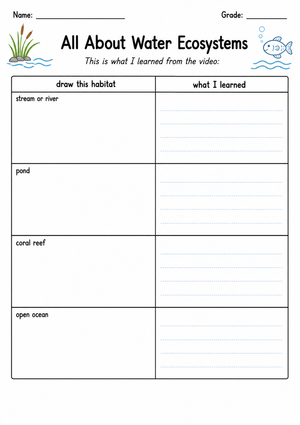 Water Ecosystems Worksheet | Grade 1 Science Printable