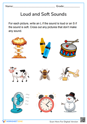 Loud & Soft Sounds Worksheet: K-1 Activity - Identify Sounds!