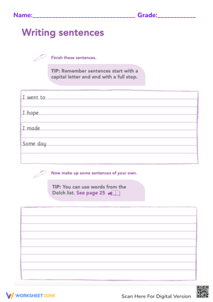 Writing sentences 2