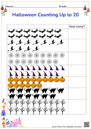 Halloween Counting Fun: Count to 20 Worksheet for Kids