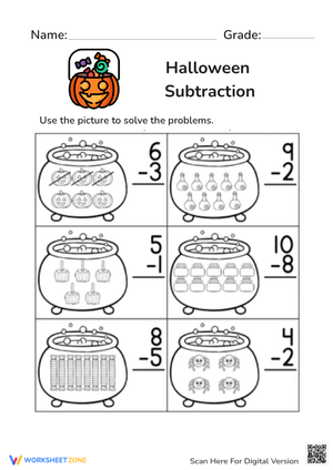 Halloween Subtraction: Math Practice Worksheet
