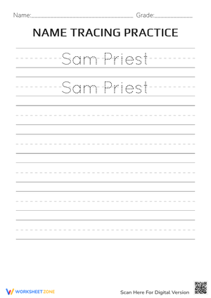 Printable Name Tracing Practice Worksheet for Sam Priest