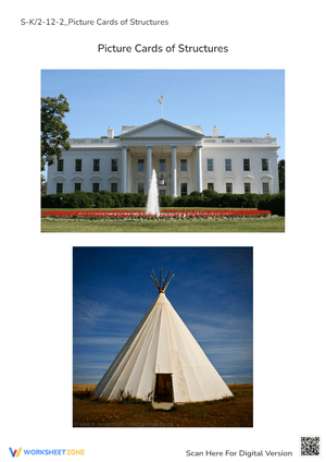 Building Structures: White House & Tipi Picture Cards - K-2 Activity