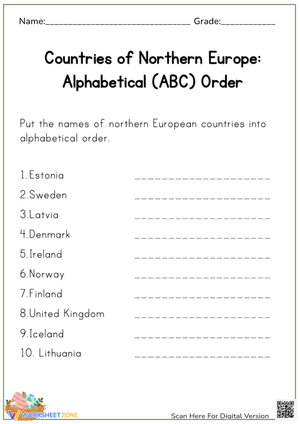 Countries of Northern Europe: Alphabetical Order