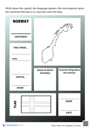Norway Geography Worksheet - Map, Flag, Facts & Fun!