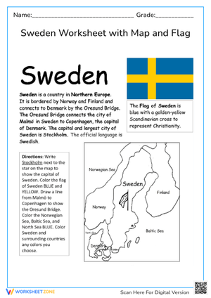 Sweden Worksheet with Map and Flag
