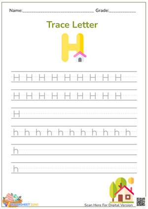 Letter H Tracing Worksheet - Uppercase & Lowercase Practice