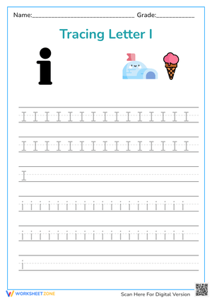Letter I Tracing Worksheet: Igloo and Ice Cream
