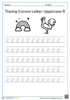 Cursive Uppercase R Tracing 
