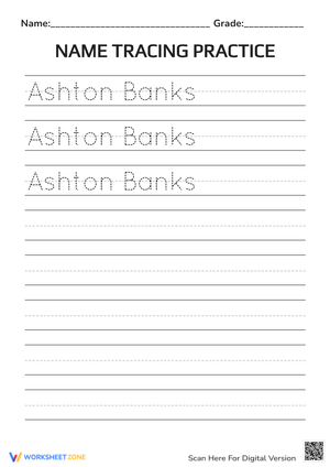 Name Tracing Practice: Ashton Banks | Printable Worksheet