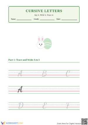Cursive Alphabet Tracing Practice - Handwriting Worksheet A-Z