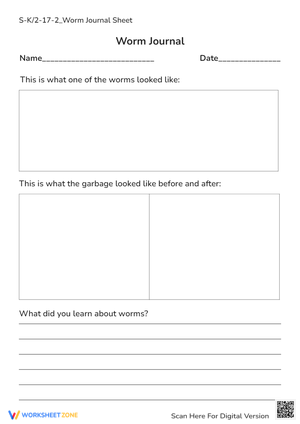Worm Journal Worksheet: K-2 Science Observation & Drawing Activity