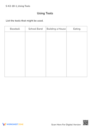 Tools We Use! Activity Worksheet - K-2 STEM Learning Fun