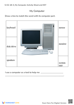 My Computer Parts Matching - Learn Technology Basics Worksheet