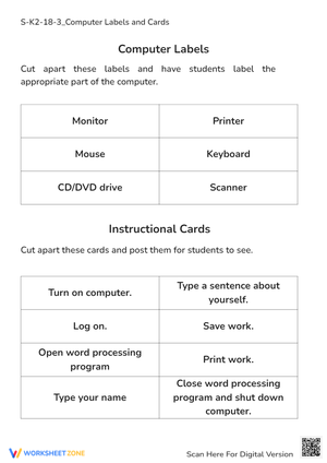 Computer Parts & Skills: Labeling and Instructions Worksheet