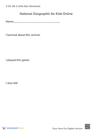 National Geographic Kids - Animal & Game Learning Log Worksheet