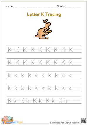 Uppercase and Lowercase Tracing Practice: Letter K